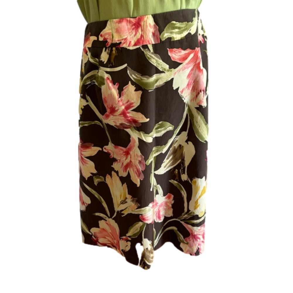 90s SILK BLEND BOLD FLORAL A-LINE SKIRT MID-RISE WAIST LINED TALBOTS NORMCORE 16 - Picture 4 of 8